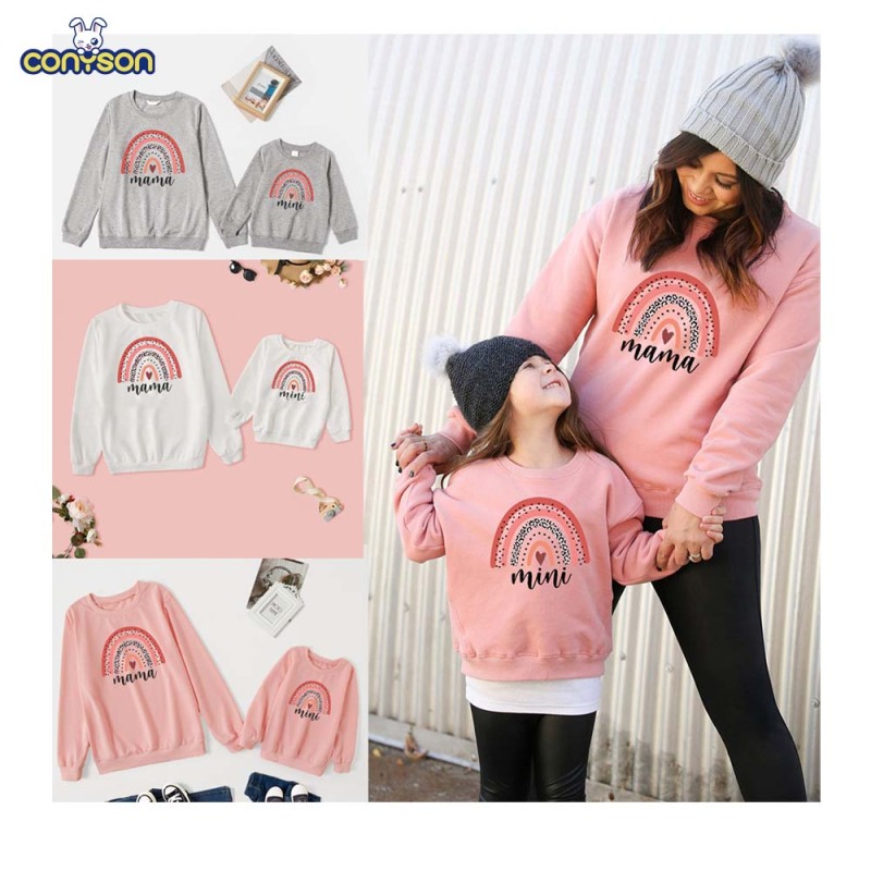 Conyson Love Sweaters Mother Daughter Rainbow Hoodies Long Sleeve Matching Sweatshirts Family Set Mommy and Me Clothes Tops