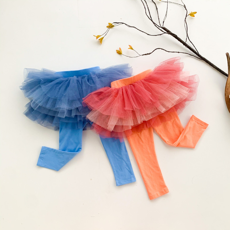 Girl Cotton Gradual Change Gauze Tutu Skirts Leggings Casual Patchwork Spliced Pants Baby Clothing