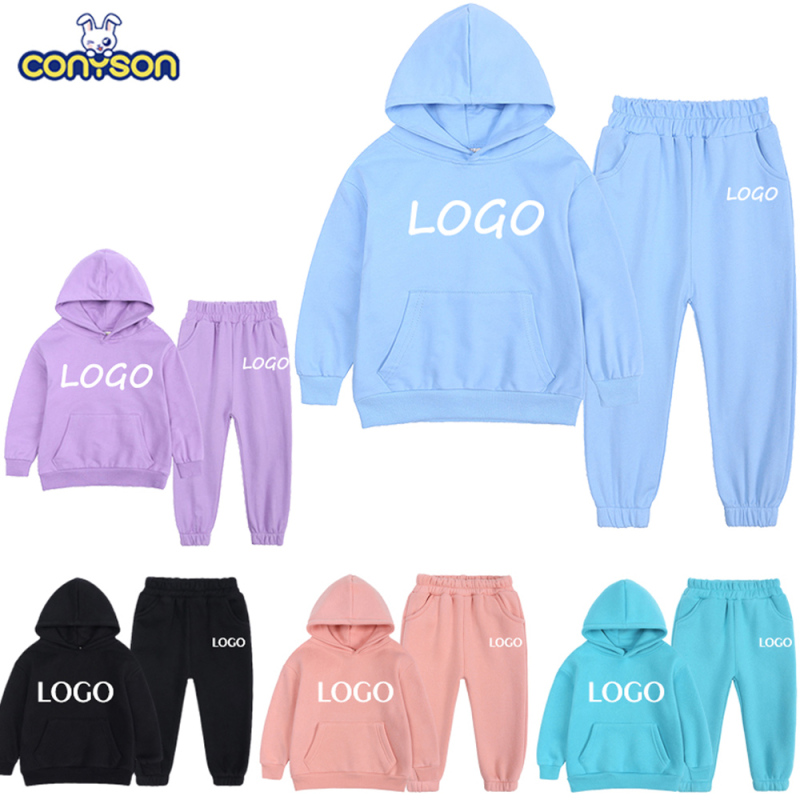 Conyson Wholesale Casual Long Sleeve Outdoor Kids Clothing Suits Customize Boys and Girls 2Pcs Unisex Children Clothing Set