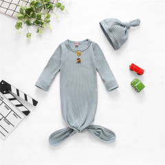 Conyson Stock Lot Custom Vintage Autumn Newborn Plain Toddler Sleep Clothing Infant Boys Girls Gown Solid Color Baby Romper