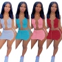 Women Vest Miniskirt Two Piece Summer Suit Solid Color Metal Chain Party Club Dress Casual Fashion Sets
