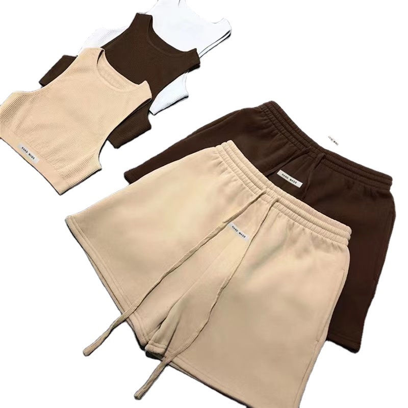 Conyson RTS Summer Western Style Thick 2 Piece Bodycon Outfits Tracksuit Sweat Jogger Suits Women's Atheleisure Crop Top Set