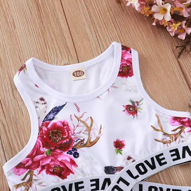 Conyson Summer Fashion Little Girls Tracksuits Flower Printing Sleeveless Vest Shorts 2pcs Sportswear Children Girls Outfits
