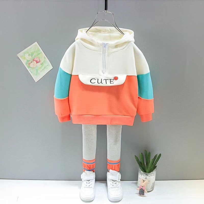 Conyson Casual Baby Girl Zipper Clothes Set Cute Hooded Sportswear Letter Infant Girls Long Sleeve Outfit 2Pcs Tracksuit