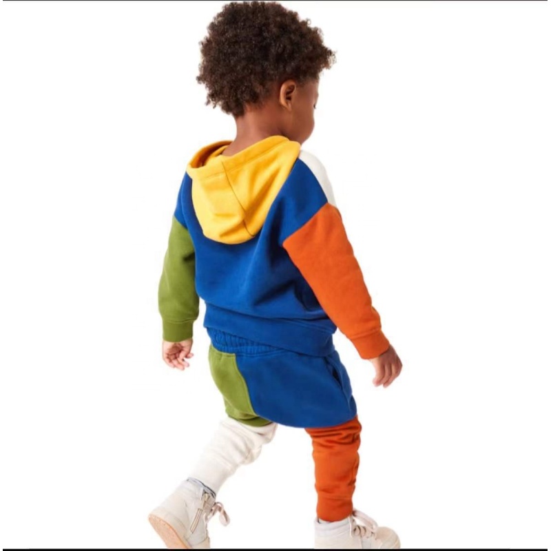 Conyson Wholesale Custom Autumn Winter Long Sleeves Patchwork Fleece Unisex Logo Sports Tracksuit Hoodies Kids Clothes Sets Plus