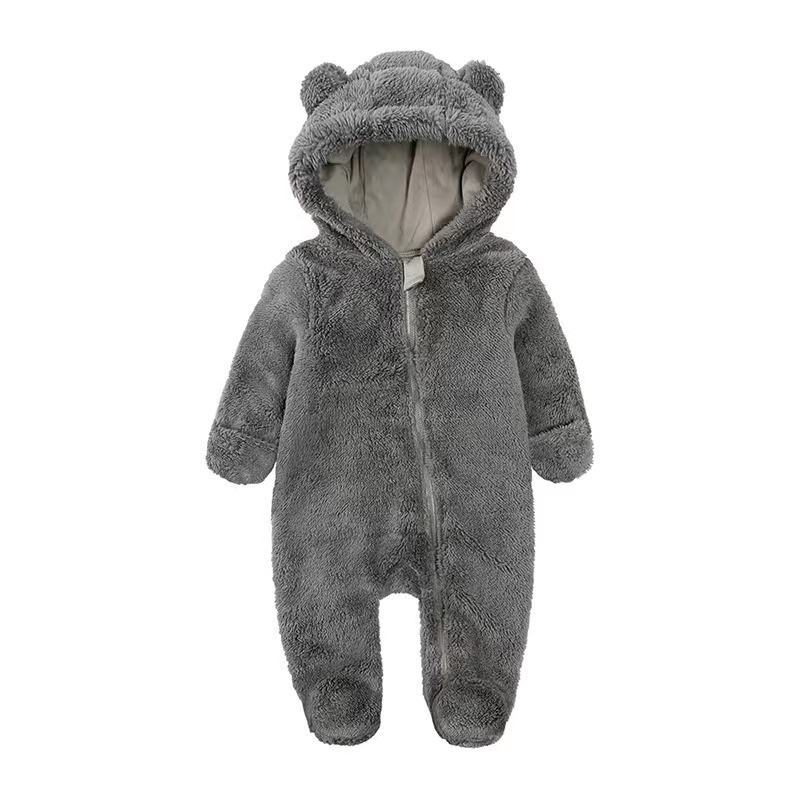 Conyson Stock Lot Solid Long Sleeve Children Clothing Vintage Zipper Outfit Hooded New Born Baby Boy Girl Winter Romper