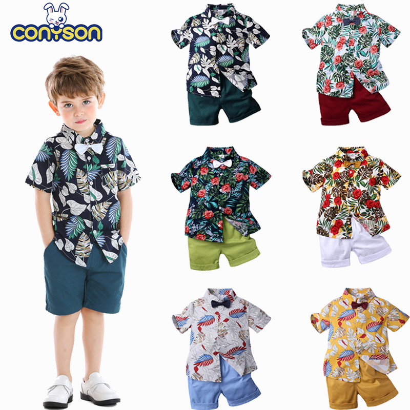 Conyson High Quality Boutique Boys Printed Short Sleeve Shirt and Shorts 2Pcs Boys Clothing Sets Baby Boys Summer Clothing Set