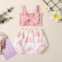 Conyson Wholesale Cotton Gauze Infant Flutter print bowknot Suit Baby kids girls Summer Clothing Rompers Sleeveless rompers