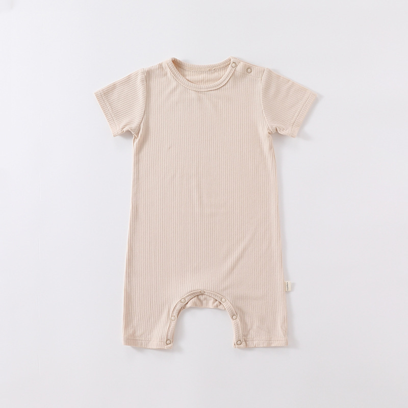 Conyson Wholesale Summer Unisex Baby Romper Short Sleeve One Piece Cotton Solid Knitted Infant Toddler Boys Clothes Romper