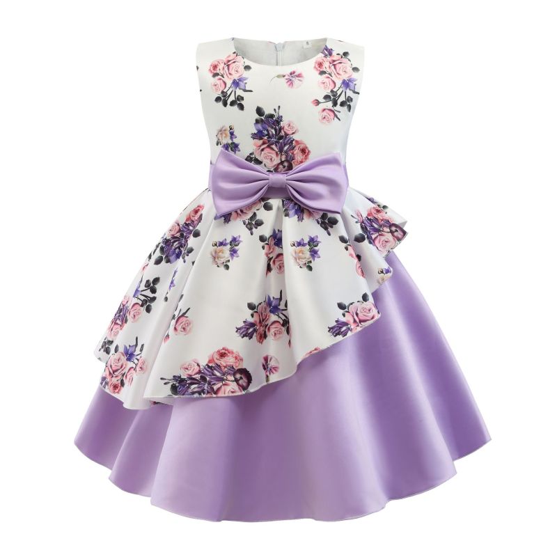 Conyson Kids Dresses Holiday Party Ball Gown Dress Halloween Costume Irregular Sleeveless Printed Girls Princess Flower Dresses