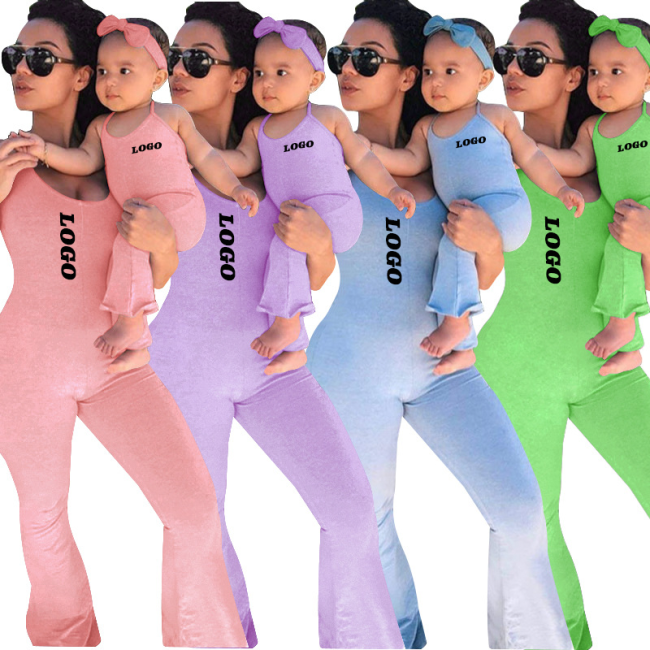 2022 Solid Color Top Sling Jumpsuit Mommy and Me Outfits Pullover Crewneck Sweatshirt Family Clothing Mother and Daughter Sets