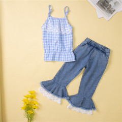 Conyson Bulk Baby Girl Summer Sets Two Piece Outfits Not Pattern High Waist Plaid Cotton Sun-top Baby Clothes Girl Kids Sets