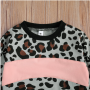 Conyson Girl's Two Piece Set Children's Leopard Printed Color Block Crew Neck Long Sleeve Pullover Pants Set