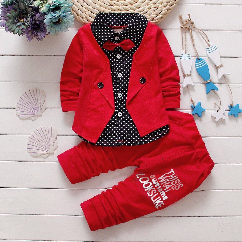 Conyson Wholesale Winter Long Sleeve Knitted Kids Boys Clothes 2Pcs Baby Boys Clothing Sets for Kids Wedding Casual Print Suit