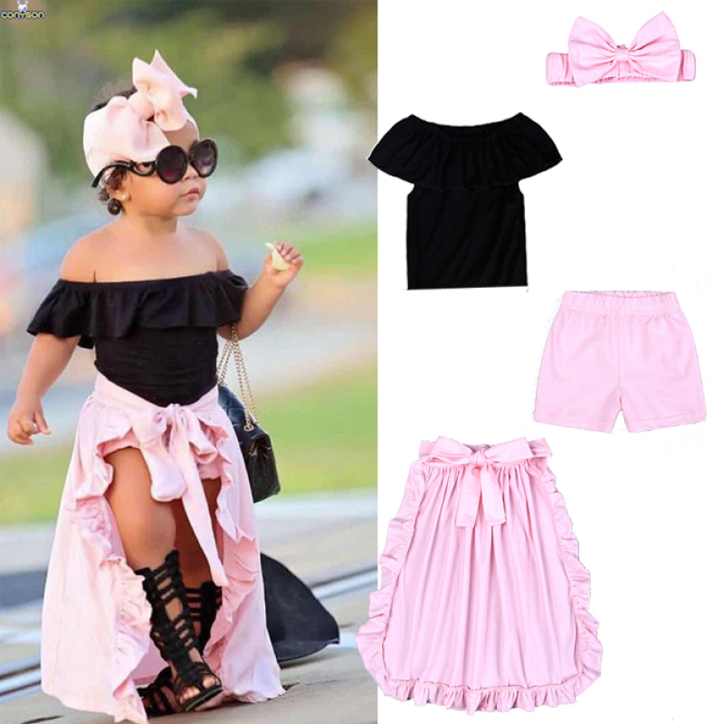 Conyson hot sale Fashion Designer Kids Boutique Clothes shorts Outfits streetwear 4pcs t-Shirt Toddler Girl Summer Clothing sets