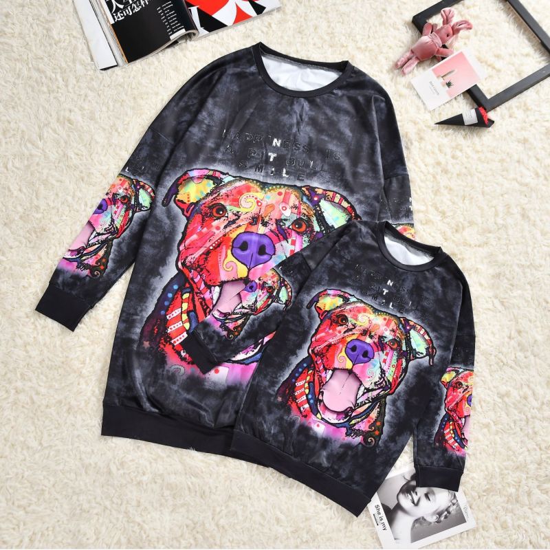 Digital Printing Cartoon Parent-Child Longline Mommy And Me Outfits Matching Pullover Baby Girl Sweatshirt Long Sleeve Dress
