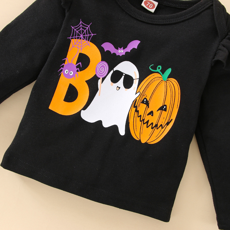 Halloween Baby Girl Toddler Suits Printing Pumpkin Ghost Long Sleeve Romper Bow Overalls Sets Party Club Cosplay Costume
