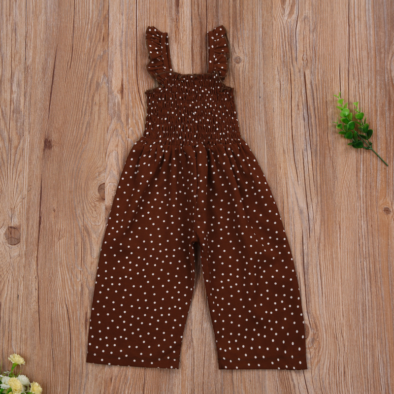 Conyson Kids Girls Summer Suspender Jumpsuit Backless Overalls Ruffled Sleeveless Polka Dot Ruffles Long Pants Overalls
