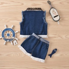 Conyson Wholesale Summer Girl Solid 2pcs Outfits Short Sleeves Shirt  Shorts Children's Girls 2 Piece Casual Litter Girls Suits