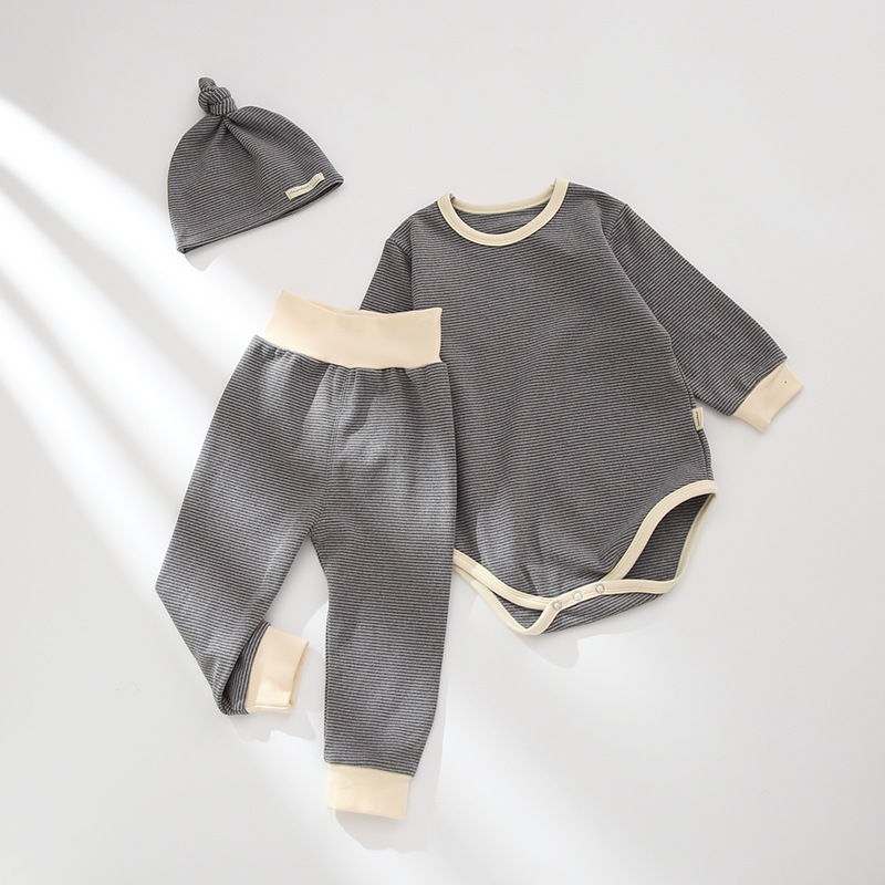 Conyson Wholesale New Casual Cotton Baby Clothing Set Infant Bodysuit With Pants Hats 3Pcs Kids Clothes Suit Baby Clothes set
