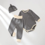 Conyson Wholesale New Casual Cotton Baby Clothing Set Infant Bodysuit With Pants Hats 3Pcs Kids Clothes Suit Baby Clothes set