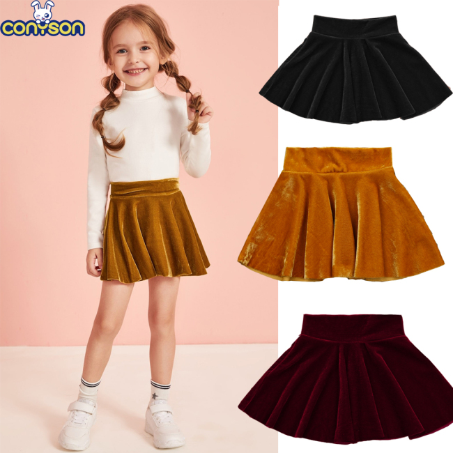 Conyson Hot New Spring Kids Toddler Clothes Baby Girls Half High-Waist Skirt Velvet Solid Pleated Princess Fall Warm Mini Skirt