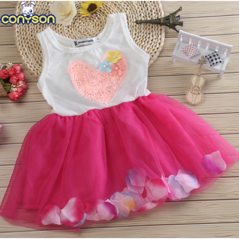 Conyson hot sale baby Children's Clothing toddler Baby kids clothing Dress print flower Girl Birthday Dress candy Girl's Dress