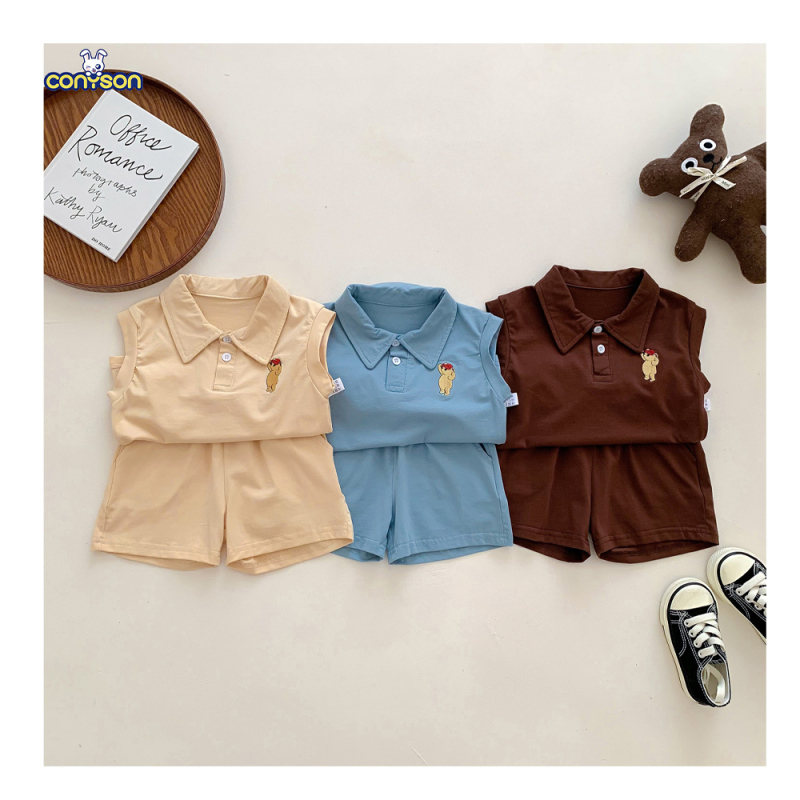 Conyson Wholesale Sleeveless Outfit Cotton Cute Formal Summer Comfortable New Designer 1-4 Years Toddler Sports Clothing Boy Set