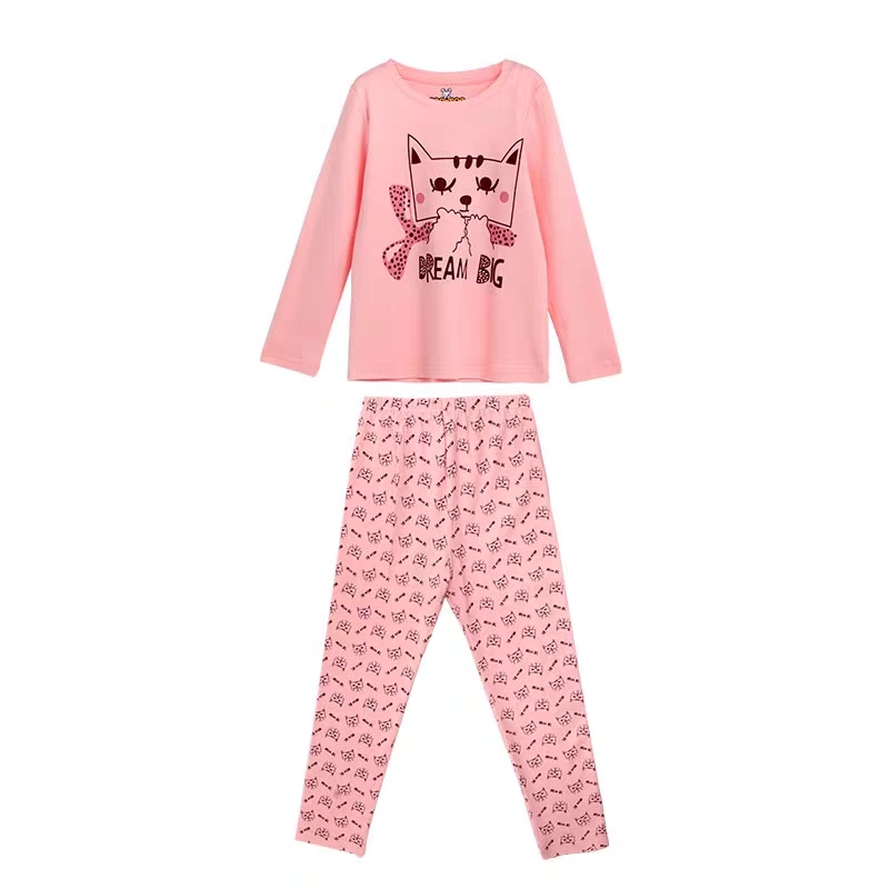 Conyson 100% Cotton Children Clothes High Quality Long Sleeve Anti-Static Two Piece Custom Pajama Set Sleepwear For Kids Girls
