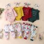 Winter Autumn Baby Girl Strip Embroidered Organic Cotton Letters Sleeve Clothes Set Three-piece Suit