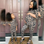 Conyson summer Kids Short Sleeve baby girls Top Long Leggings Stretch Leopard Printed Girls short sleeve suit