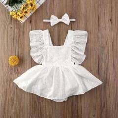 Conyson Hot Selling Reasonable Price Summer Flying Sleeve 1 to 3 Years Old Cotton with headband Baby Unisex Clothing Romper
