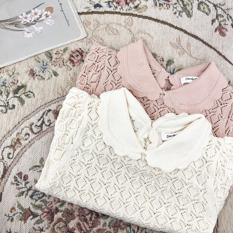 Conyson Custom Wholesale Pullover Lotus Collar Hollow Out Crochet Thin Cute Shorts Sleeve Organic Cotton Toddler Girls Shirts