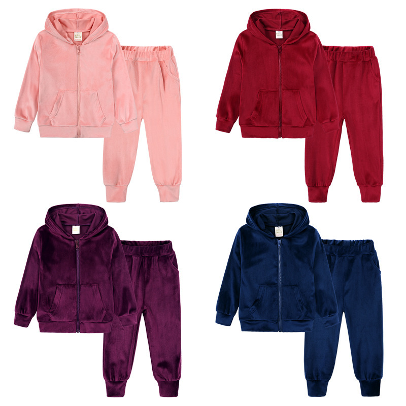 Conyson Wholesale Nonsexual Custom Kids Outdoor Stationaery Hooded Top And Pants Set French Baby Sweatshirt School Art Kids Sets