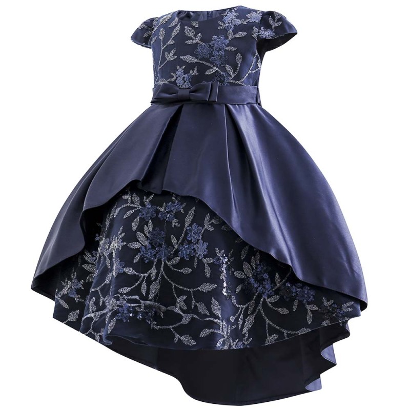 Conyson Embroidered Skirt Bow Tie Puff Sleeve Pompous Satin Princess Dress Night Party Performance Dress for Baby Girls