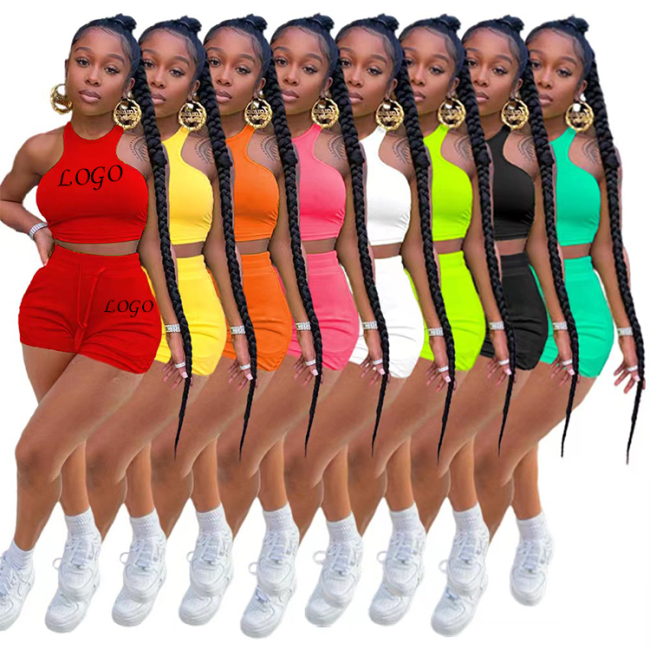 Wholesale Customize Tracksuit New Design Jogger Summer Plus Size Fitness Halter Top Sleeveless Sexy Two Pcs seamless Women Set