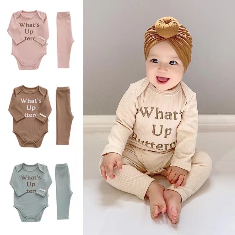 New Wholesale Conyson Baby Girl Boy Solid Quality Long Sleeve Round Neck Casual Sports Unisex Kids Clothing Set