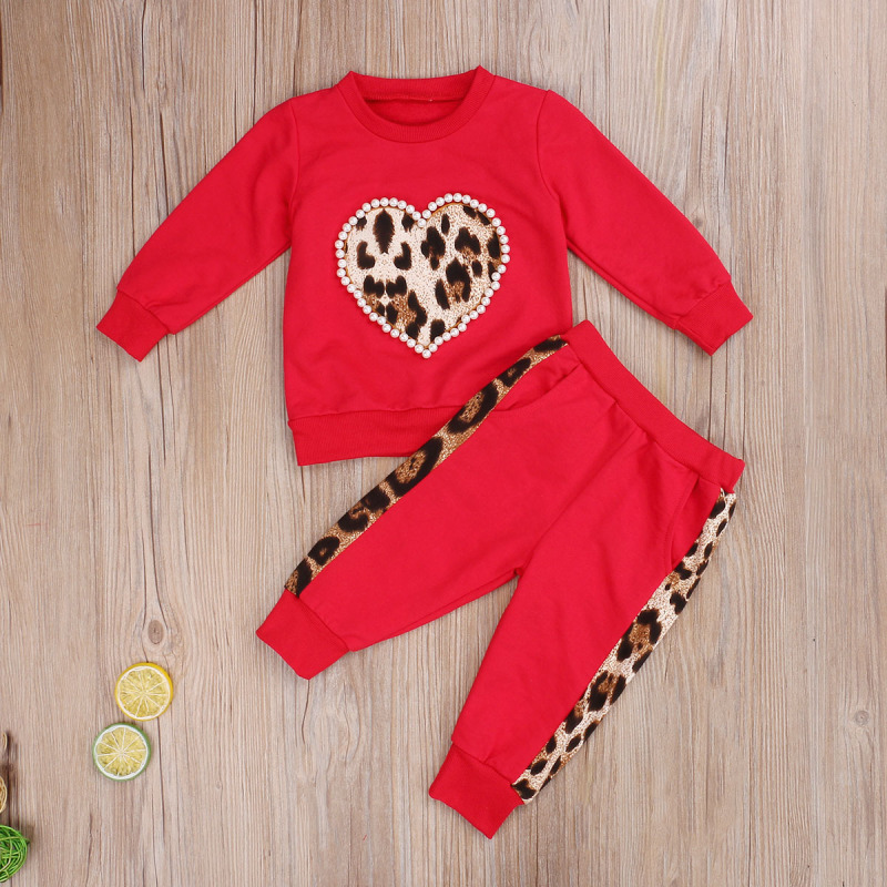 Conyson Valentine's Day Gift New Toddler Kid Baby Girl Winter Clothes Sets Long Sleeve Leopard Tops Long Pants Outfit Tracksuit