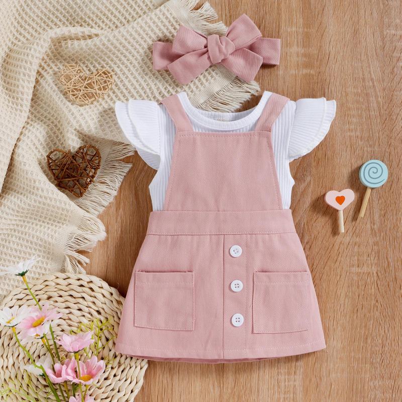 Conyson high quality fashion summer Korean cotton Toddler kids short sleeve Clothing Suit Girl 3 Pieces Outfits baby clothes set