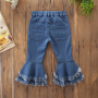 Customized Popular Stylish Denim Flared Tassel Girl Children Kids Cool Bell Bottom Trousers Elastic Waist Denim Flare Pants