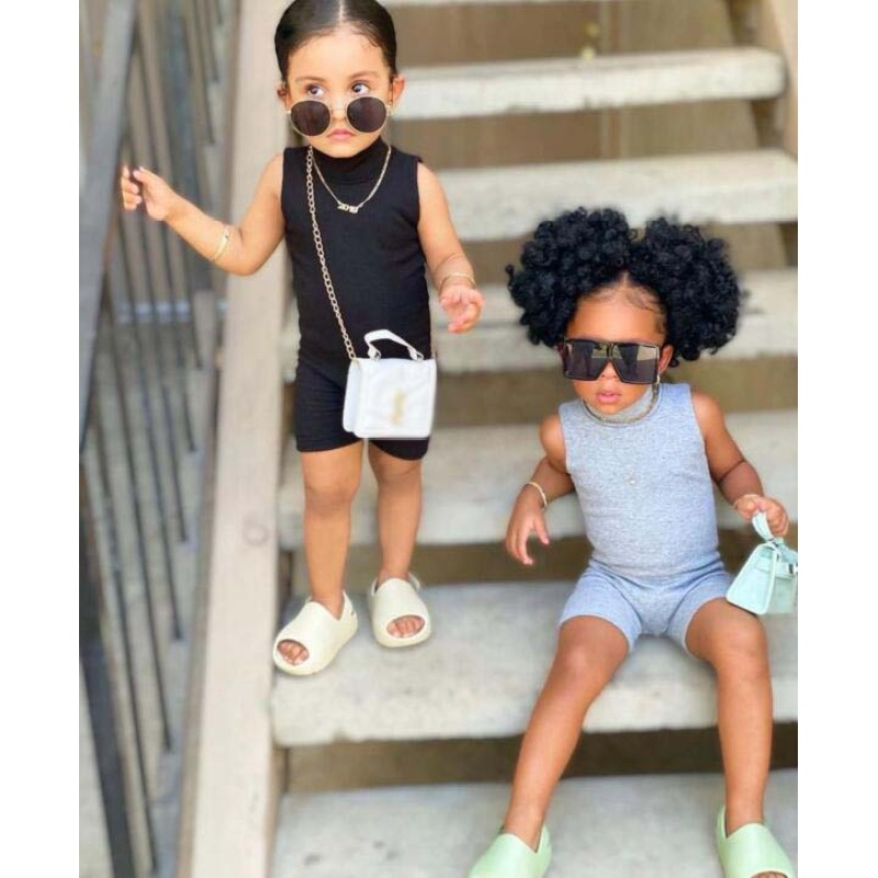 Conyson New Toddler Girl Clothes Customized Logo Girls Solid One Piece Jumpsuit For Little Girls Toddler Bodysuits