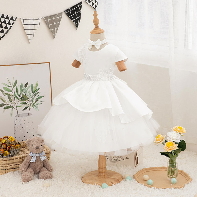 Conyson Infant Baptism 1st Birthday Party Wedding With Headband 2 Piece Tutu Pearls 3D Butterfly Layers Baby Girl Princess Dress