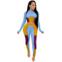 2022 Women Spliced Midriff Baring Top Sets Skinny Shirt Pencil Pants Two Piece Outfits Solid Color Sports Home Suit