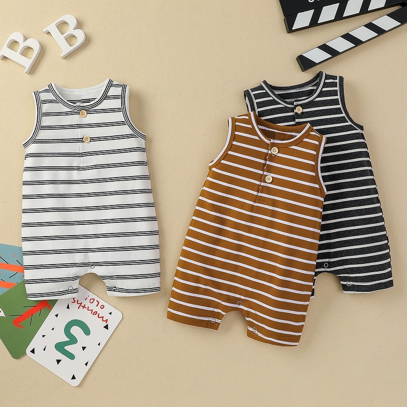 Latest Baby Boy Summer Cotton 2021 Comfortable Breathable Summer Baby Boy Toddler Organic Cotton Sleeveless Romper Clothes