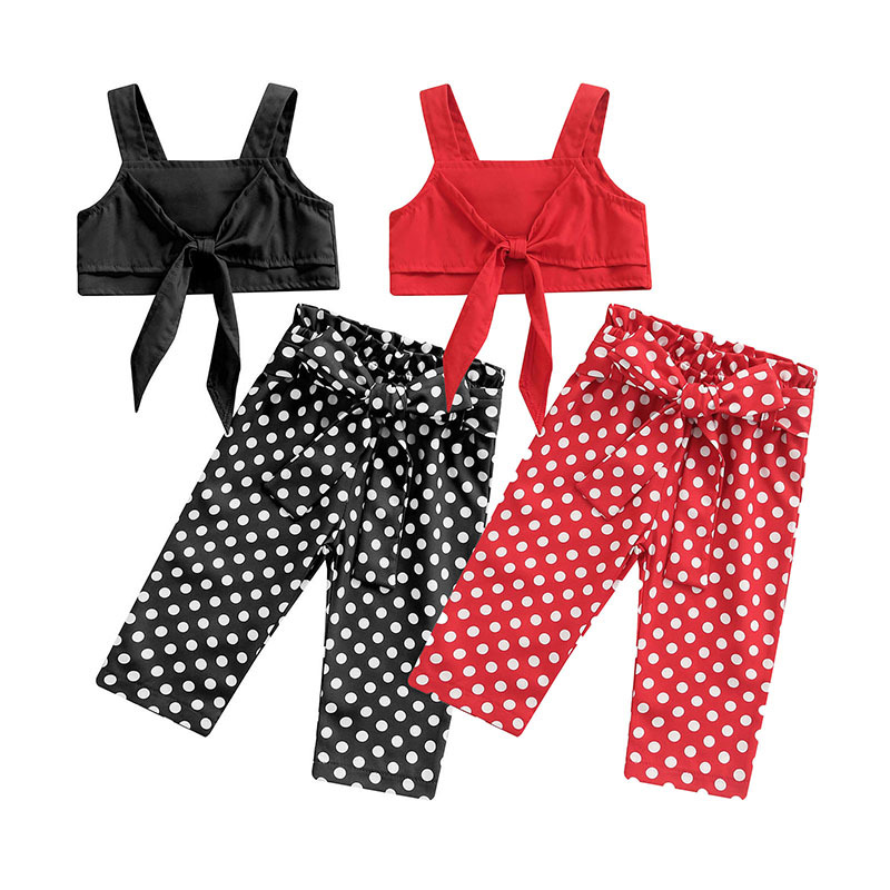 Conyson Summer Lovely Kids Girls Clothes Sets 2pcs Strap Sleeveless Vest Tops+Polka Dot Printed Pants Casual Children Outfits
