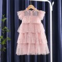 Summer Girls Fluffy Lace Dress Kids Sleeve Toddler Baby Dress Prom 2021 New Children Girls Pink Dresses Princess Kids