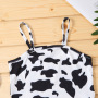 Conyson Wholesale Summer Sleeveless Printing Vest Top+PU Skirts Kids Girls Casual Fashion 2pcs Outfits