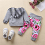 New Style Baby Cotton Knitting Clothing Sets Floral Print Toddler Baby Girl Clothing Sets Baby Tops+pants 2pcs Sets