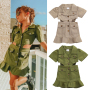 Conyson Fashion Summer Kids Girls Dress Kids Clothes Short Sleeves New Solid Button Pocket Turn Down Collar A-Line Mini Dress
