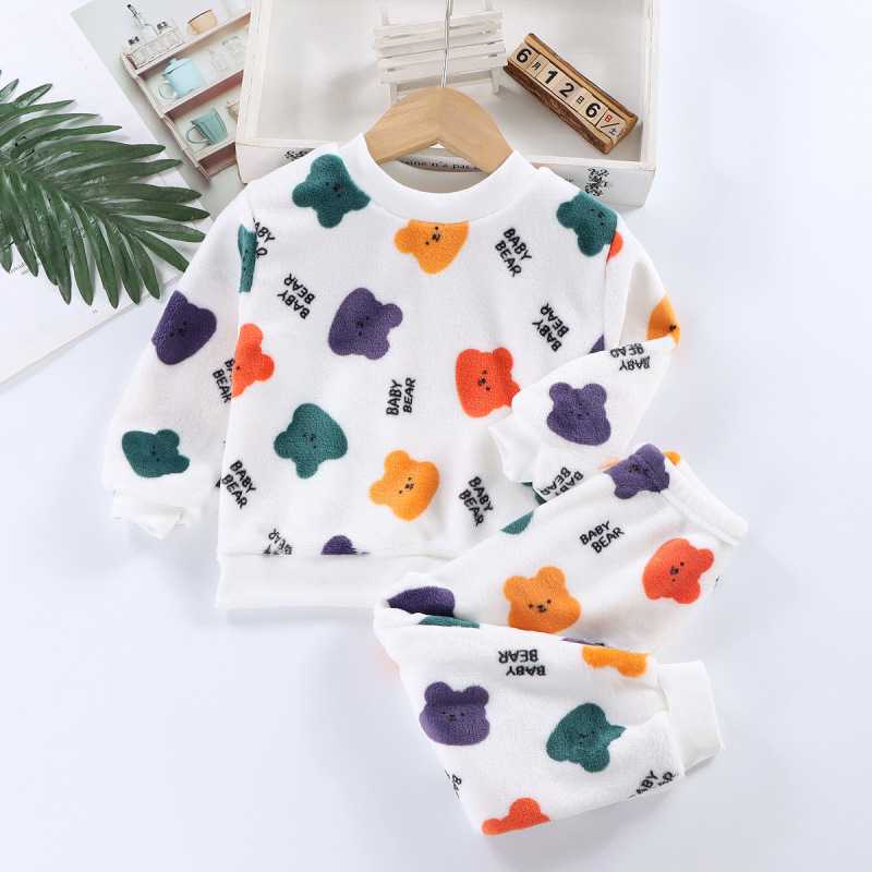 Conyson Factory Wholesale Children'S Sleepwear print baby boy cartoon Suits girls Kids winter pjs flannel Children Pajamas sets